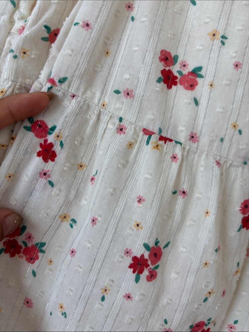 Cat & Jack Cream Floral Tiered Long-Sleeve Dress with Red Rose Print - Picture 6 of 6